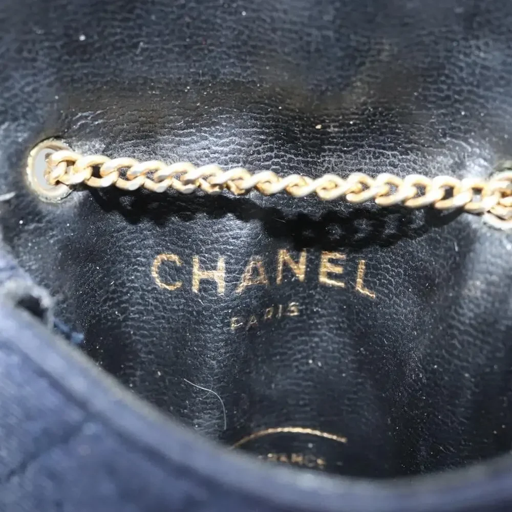 Chanel Mini Matelasse Cotton Chain Pouch Navy Gold CC Blue